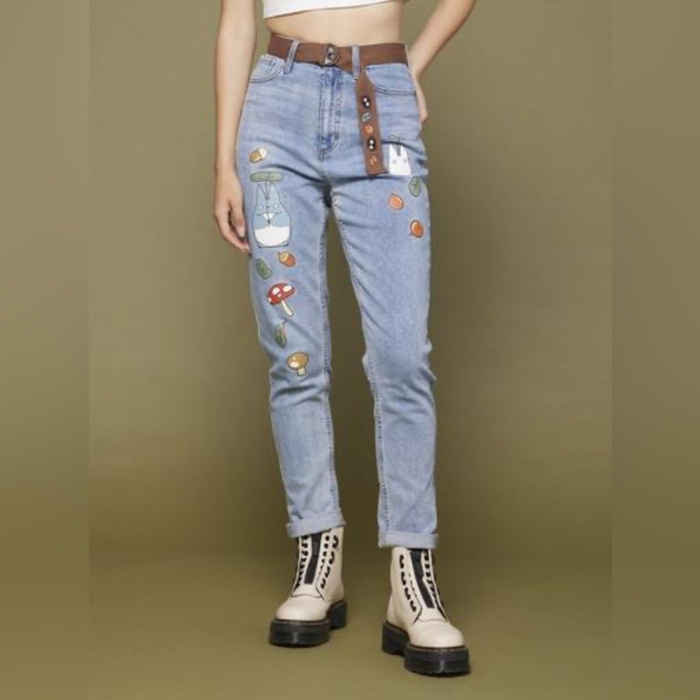 NWOT Hot Topic My Neighbor Totoro Mushroom High Waisted Jeans Teen Size 5‎